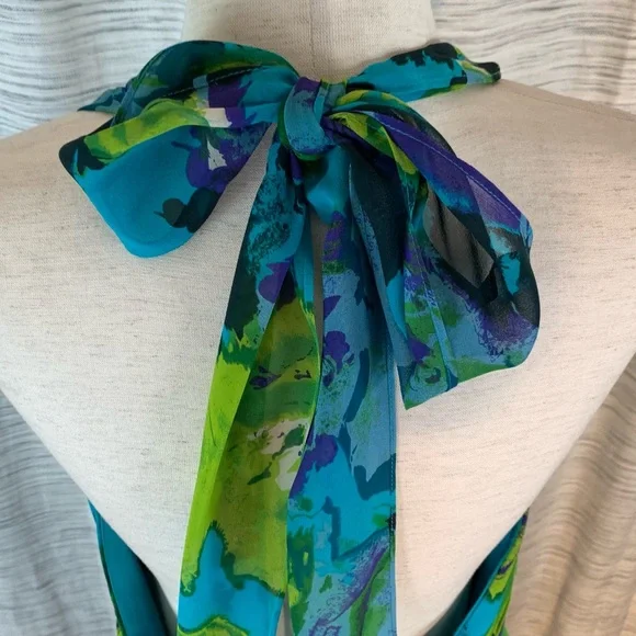 Donna Ricco Halter Maxi Gown in Blue and Green - Picture 11 of 16